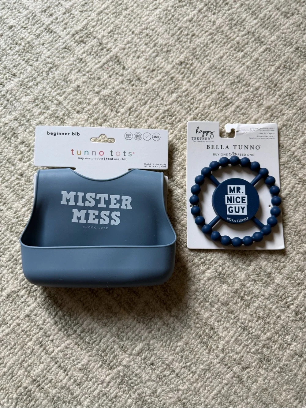 Tunno Tots Blue 'Mister Mess' Silicone Bib & Bella Tunno Teether Set